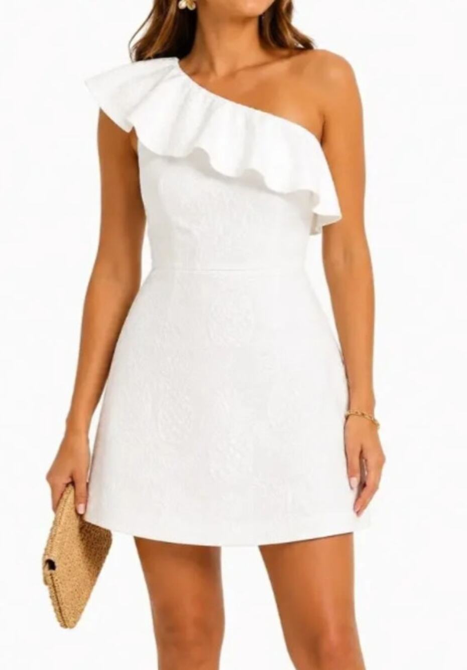 Lilly Pulitzer Kipton One Shoulder Romper Dress Pineapple Jacquard White Size 4